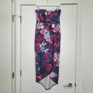Floral Print Strapless Cocktail Dress